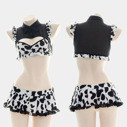 Sweet Maid Dessous-Set mit Cut-Outs und Kuh-Print