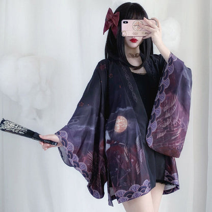 Vintage Anime Print Cardigan Kimono Outerwear