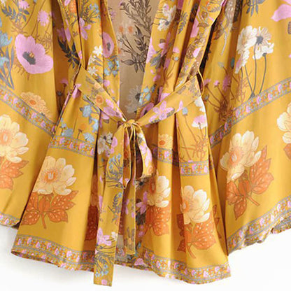 Boho Blossom Print Belt Cardigan Outerwear