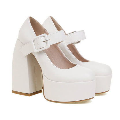Pure Color Chunk High Heel Mary Janes Shoes