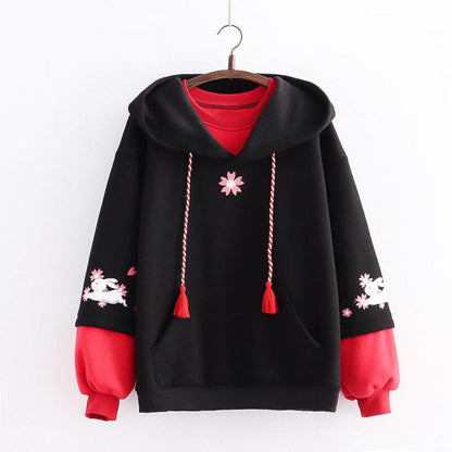 Floral Rabbit Print Plush Sweatshirt