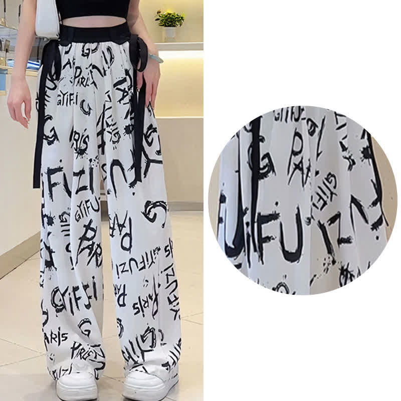 Vintage Flowers Print Chiffon Wide Leg Pants