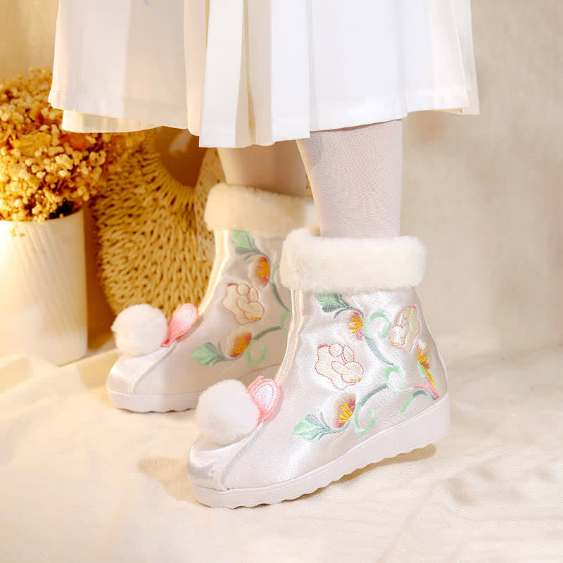 Vintage Embroidery Bunny Plush Boots