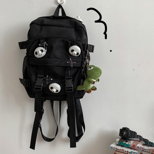 Black Panda Pin Backpack Crossbody Bag