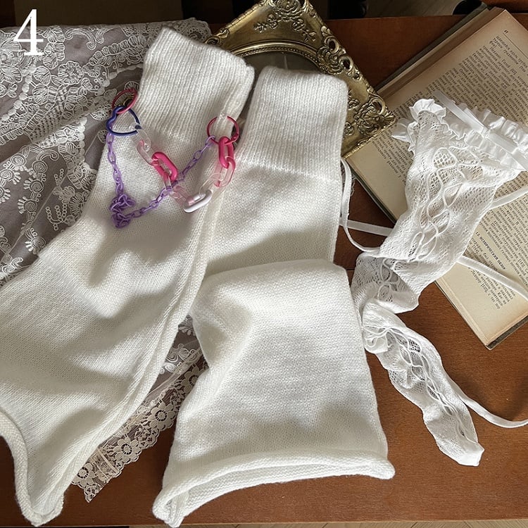 Design /Lace Cut-out Chain Warmers Stockings/Leg White Leg Overknee