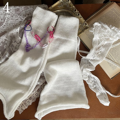 Design /Lace Cut-out Chain Warmers Stockings/Leg White Leg Overknee
