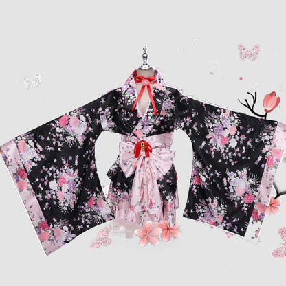 Cosplay Flower Print Bowknot Kimono Costume