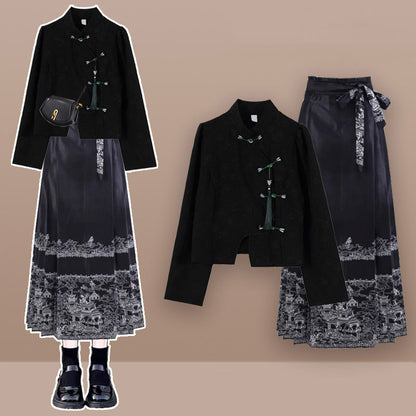 Vintage Tassel Shirt Embroideried Pleated Skirt