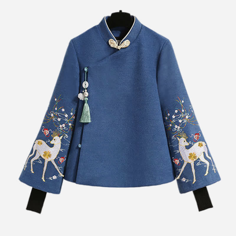 Vintage Blue Floral Embroidery Sweatshirt Pleated Skirt