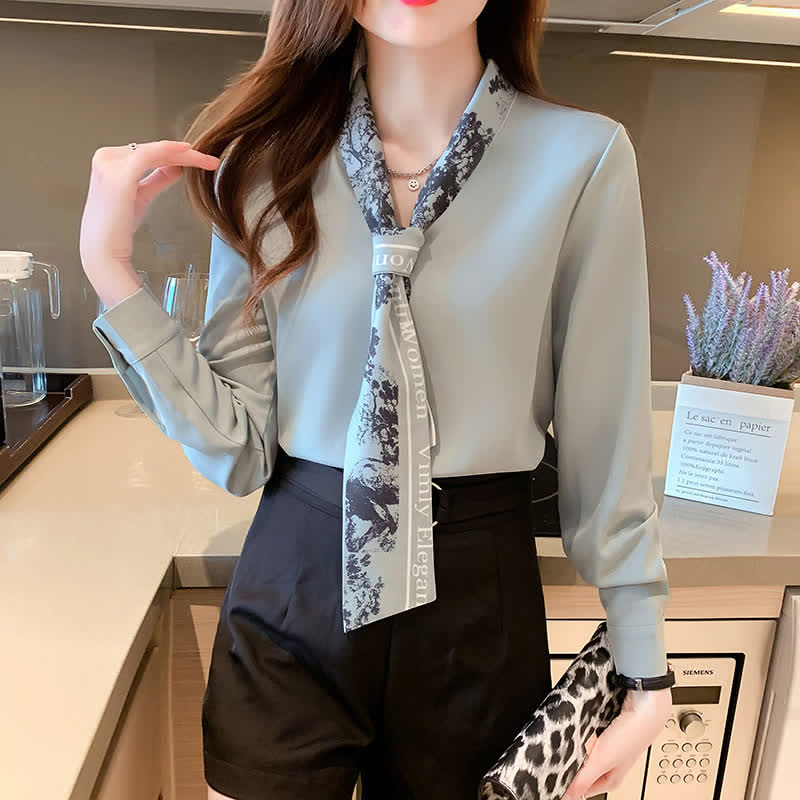 V-neck Long Sleeve Chiffon Shirt