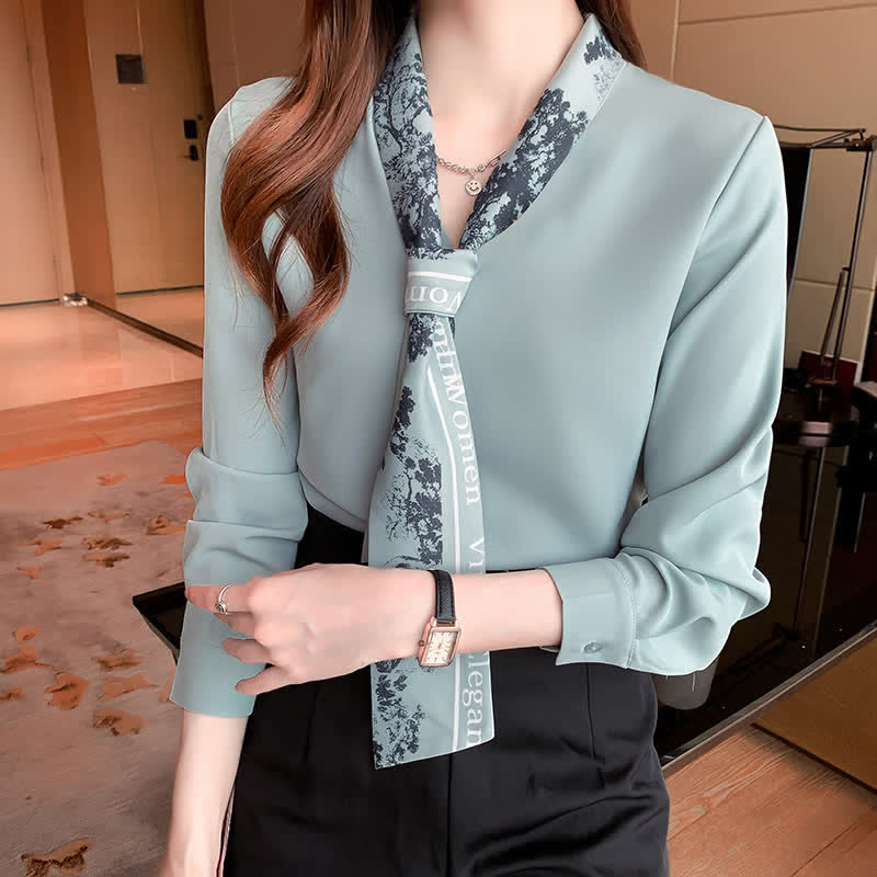 V-neck Long Sleeve Chiffon Shirt