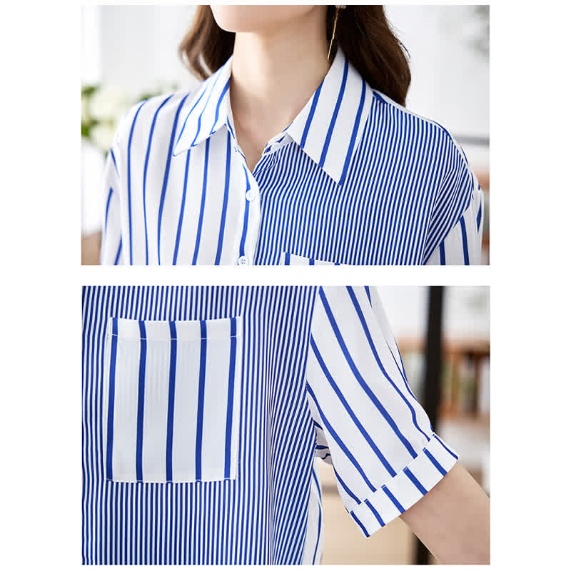 Stripe Print Short Sleeve Lapel Shirt