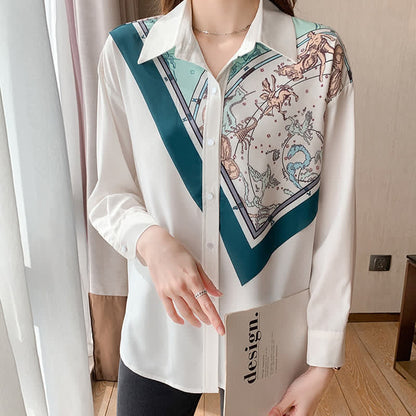 Patchwork Floral Printed Lapel Shirt