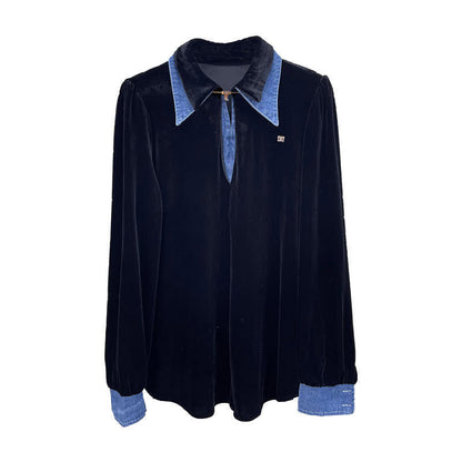 Black with Blue Collar Fake Lapel Shirt