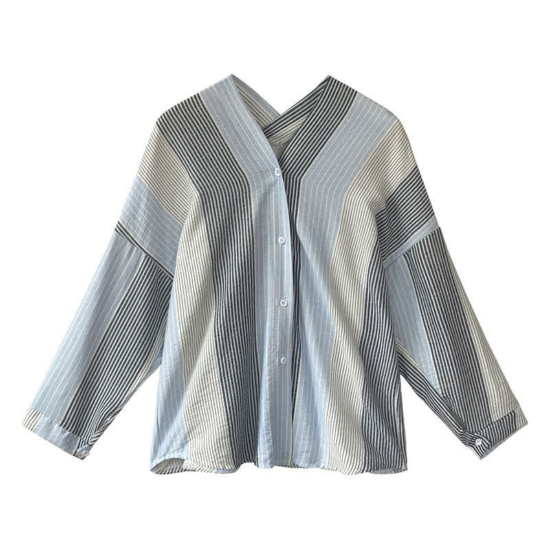 Colorblock Stripe Print Long Sleeve Shirt