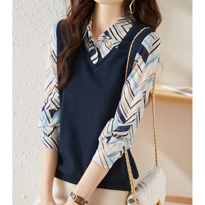 Chic Stripe Print Lapel Shirt