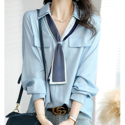 Chic V-neck with Tie Shirt