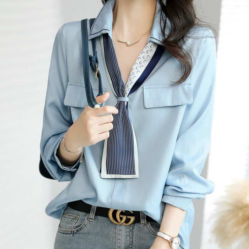 Chic V-neck with Tie Shirt