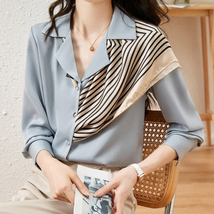 Chic Patchwork Long Sleeve Satin Shirt