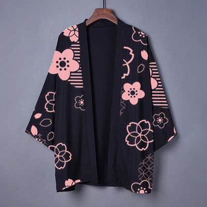 Vintage Pink Floral Print Cardigan Kimono Outerwear