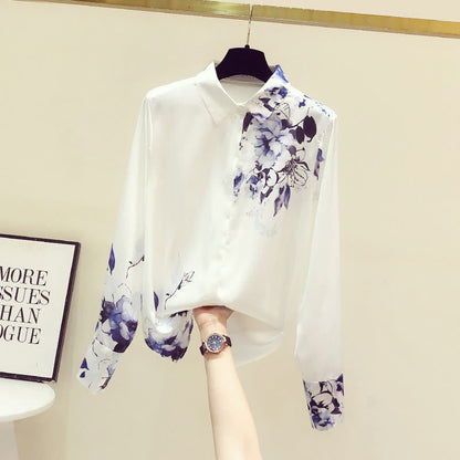 Elegant Flowers Print Long Sleeve Shirt