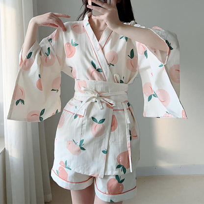 Cotton Kimono Peach Print Pajamas