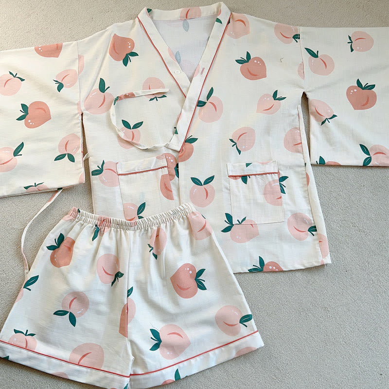 Cotton Kimono Peach Print Pajamas