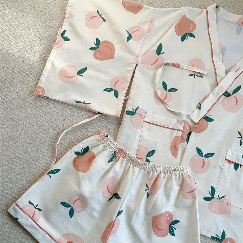 Cotton Kimono Peach Print Pajamas