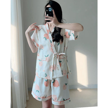 Cotton Kimono Peach Print Pajamas