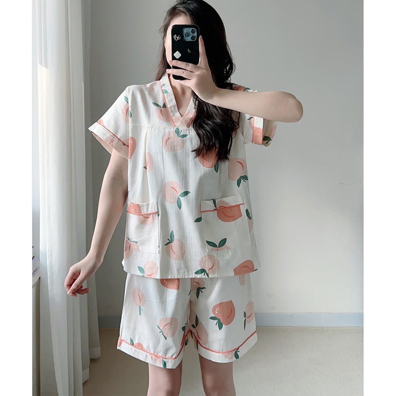 Cotton Kimono Peach Print Pajamas