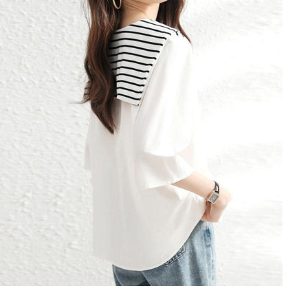 Navy Collar Striped White Top Shirt