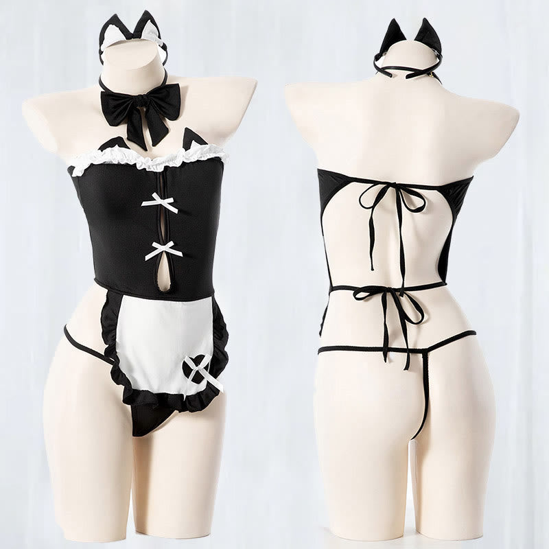 Sexy Cat Girl Backless Maid Uniform Lingerie Dress