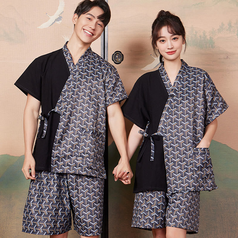 Couple Cotton Vintage Print T-Shirt Shorts Pajamas Set