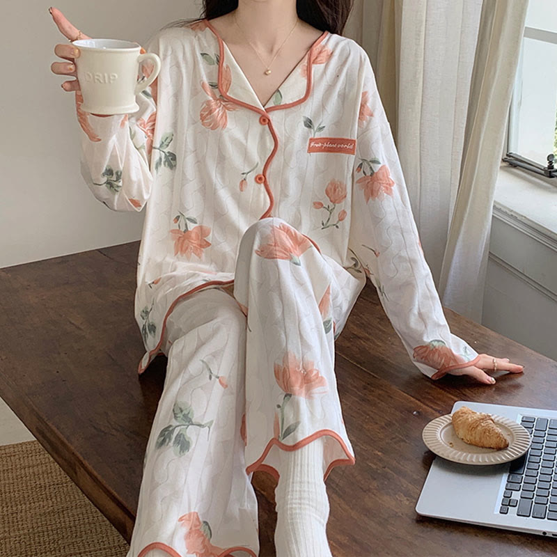 Kawaii Cartoon Long Sleeve Shirt Pants Pajamas Set