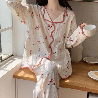 Kawaii Cartoon Long Sleeve Shirt Pants Pajamas Set