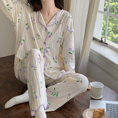 Kawaii Cartoon Long Sleeve Shirt Pants Pajamas Set