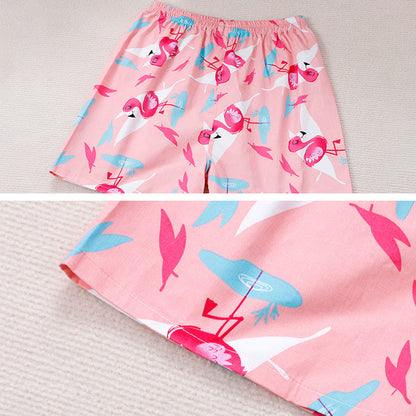 Cotton Flamingo Print Kimono Pajamas Set