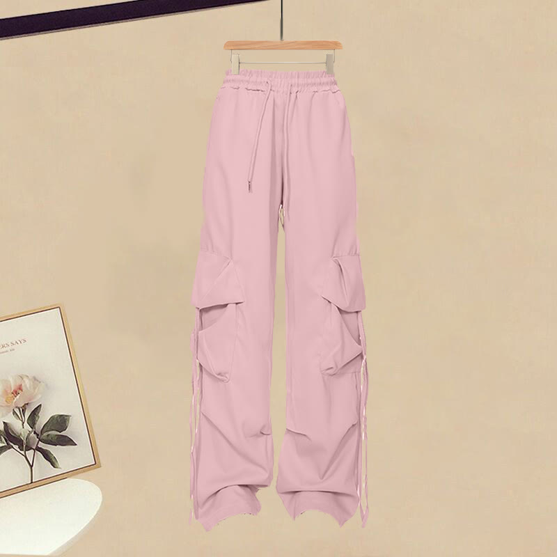 Cartoon Letter Pink Casual Shirt Cargo Pants