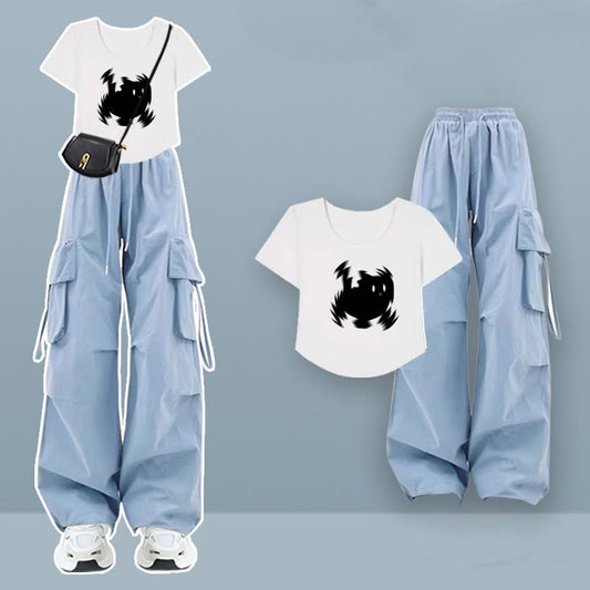 Cartoon Kitty Casual T-shirt Cargo Pants