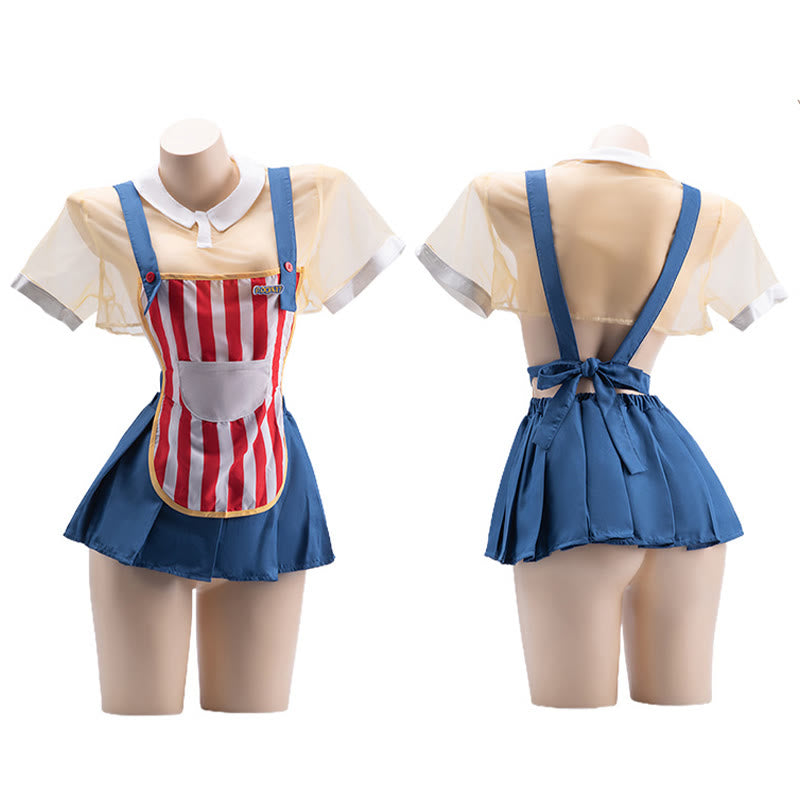 Colorful Striped Convenience Store Maid Uniform Lingerie