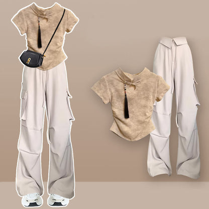 Buckle Tassels T-Shirt Cargo Pants