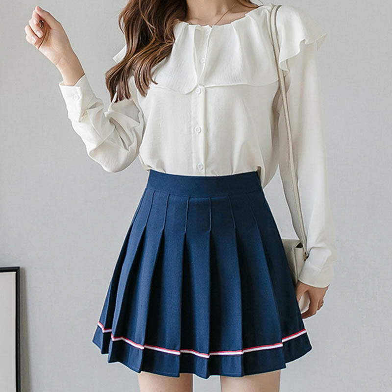 Casual High Waist Pleated Skirt