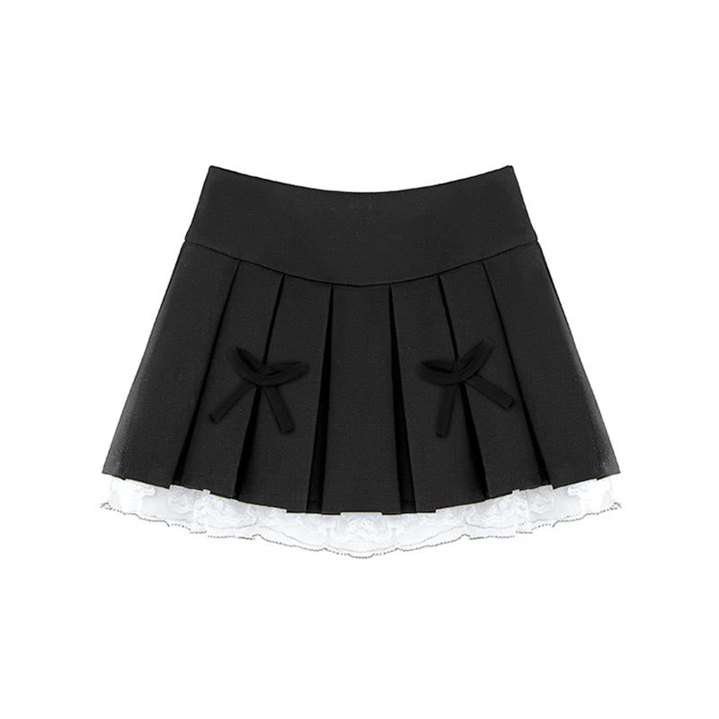 Bow Lace Slim High Waist Pleated Skirt
