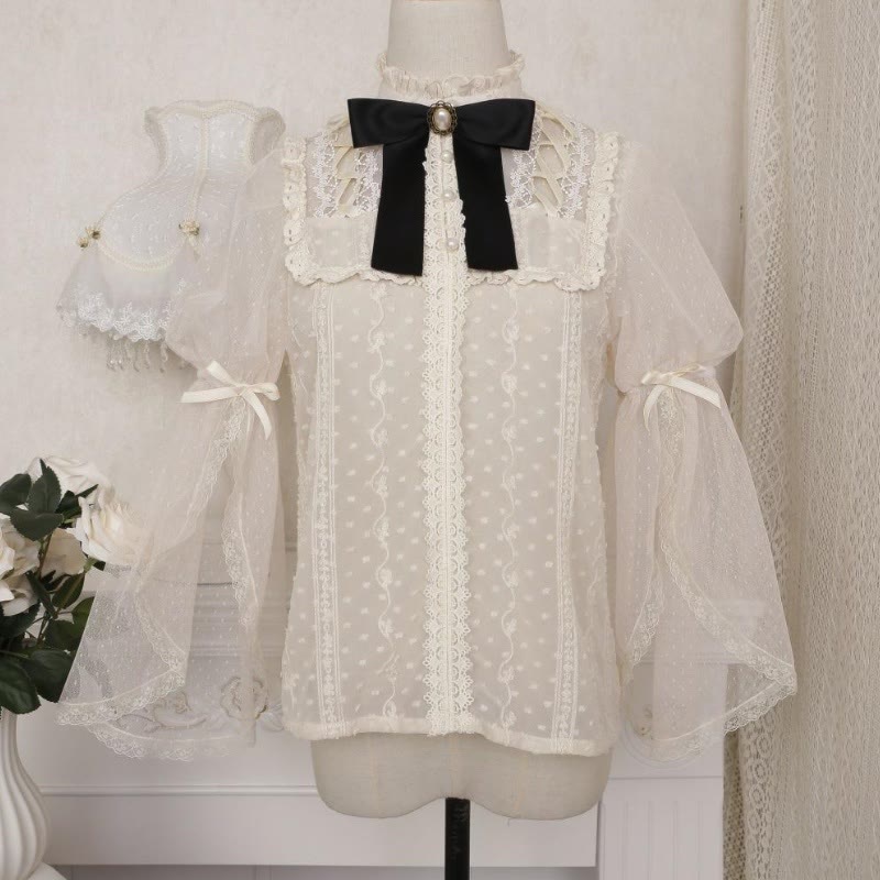 Lolita Elegant Bowknot Lace Shirt Clock Print High Waist Skirt