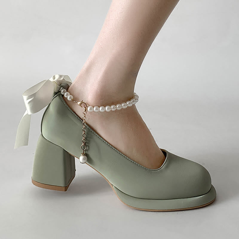 Pearl Buckle Thick Heel Mary Jane Shoes