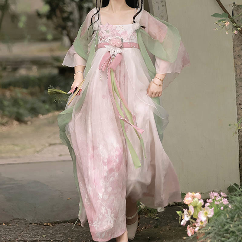 Floral Mesh Dress Hanfu Costume