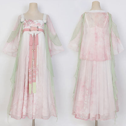 Sweet Floral Decor Mesh Dress Hanfu Costume