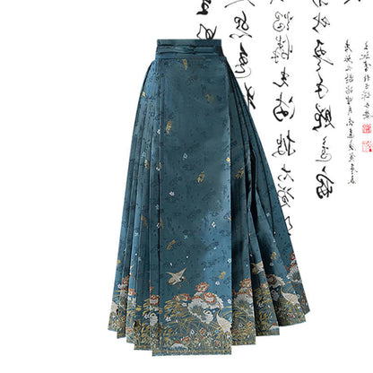 Vintage Lace-up Shirt High Waist Pleated Skirt Set