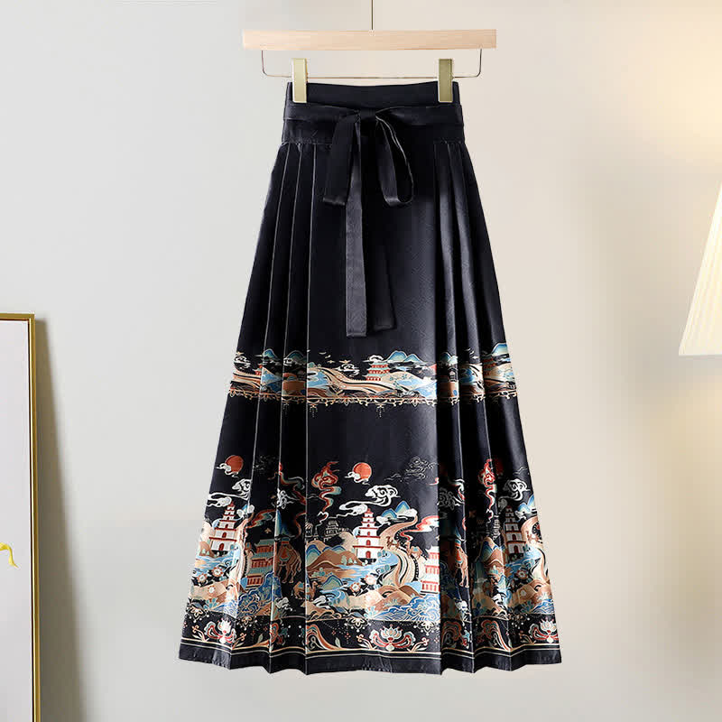 Exquisite Embroideried Lace Up Sweatshirt Pleated Skirt