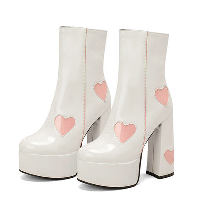 Chic Heart Print Slip-On Platform Boots